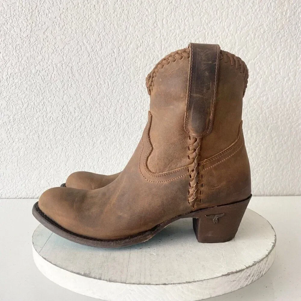NEW Lane PLAIN JANE PJ Womens Cowboy Bootie Sz 7.5 Brown Western Cowgirl Boots